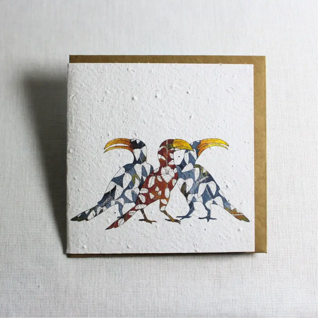 greeting card yellowbilled hornbill, mopane and sausage tree